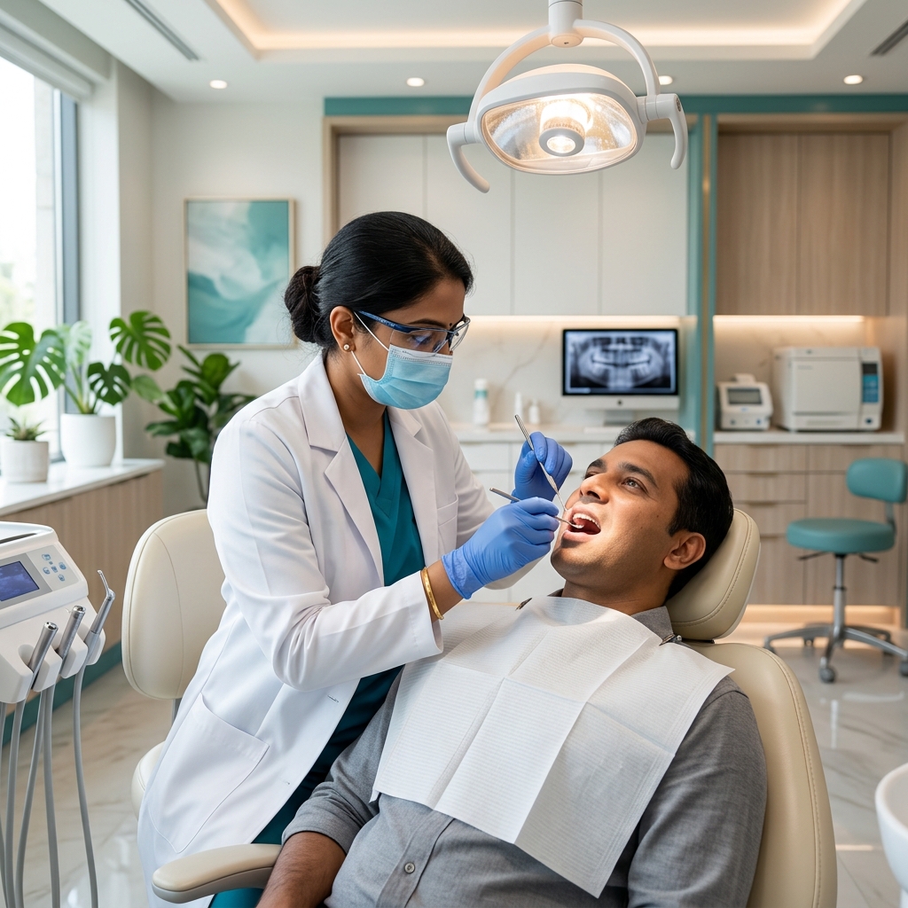 Female Dentist treating a patient at SSD Kanak Dental Care